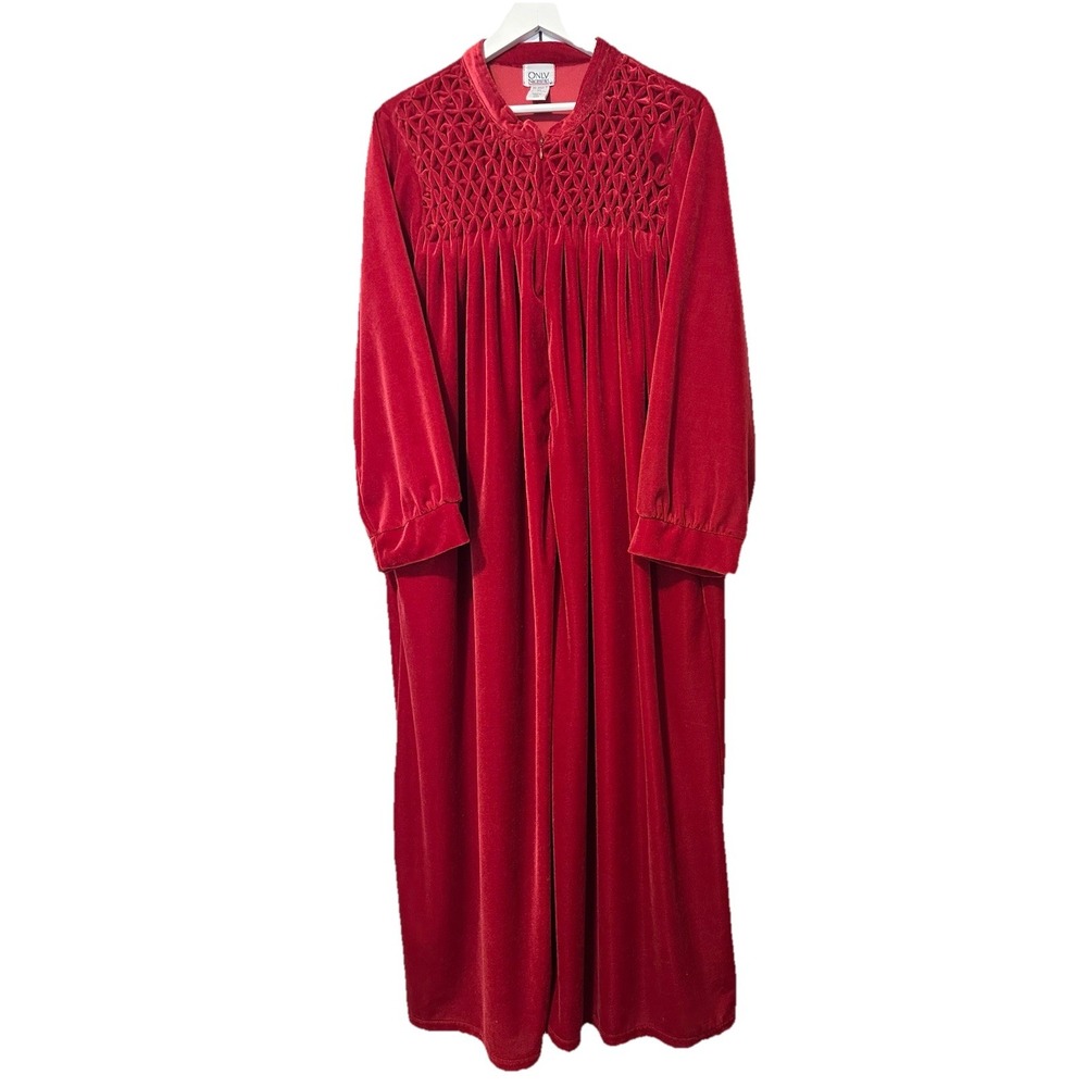 Vtg 80's Robe Holiday Red Heavy Velvet Only Necessities 2X Plus X1018 Christmas‎